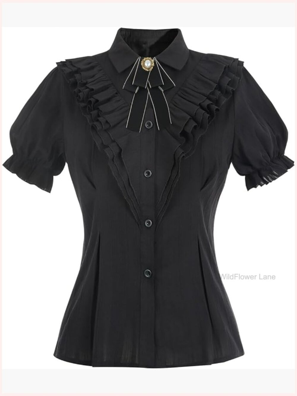 Victorian Puff Sleeve Blouse with Bow Tie Ruffles